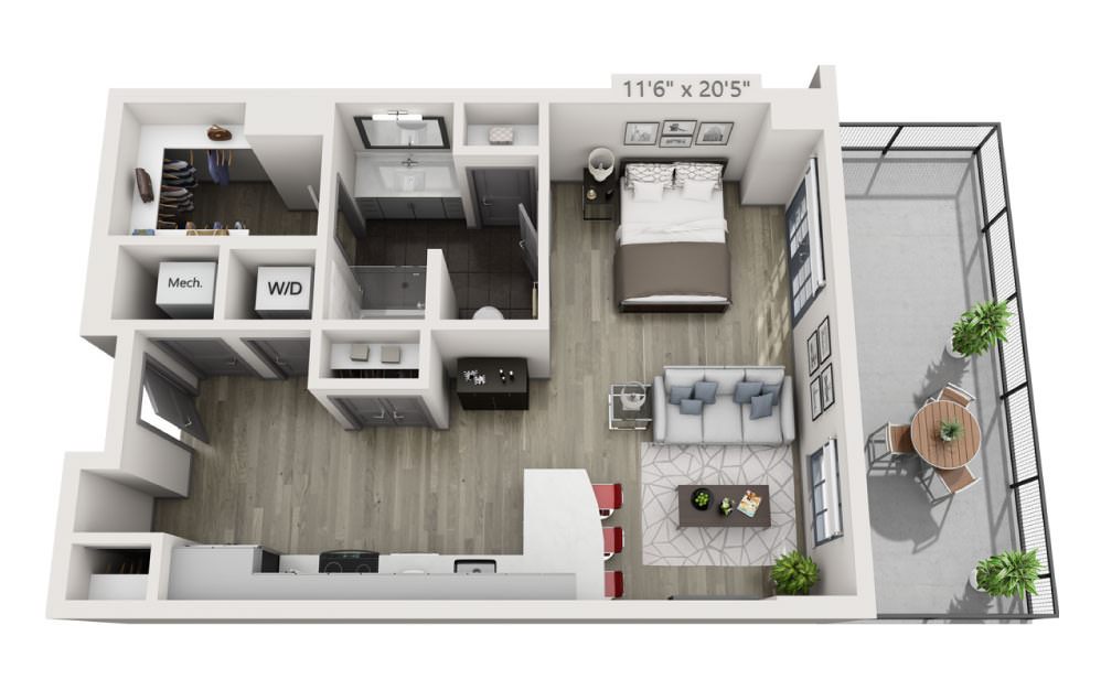 SK - Studio floorplan layout with 1 bath and 641 square feet.
